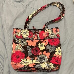 Vera Bradley Floral Quilted Tote in Pink, Red, Cream on Brown